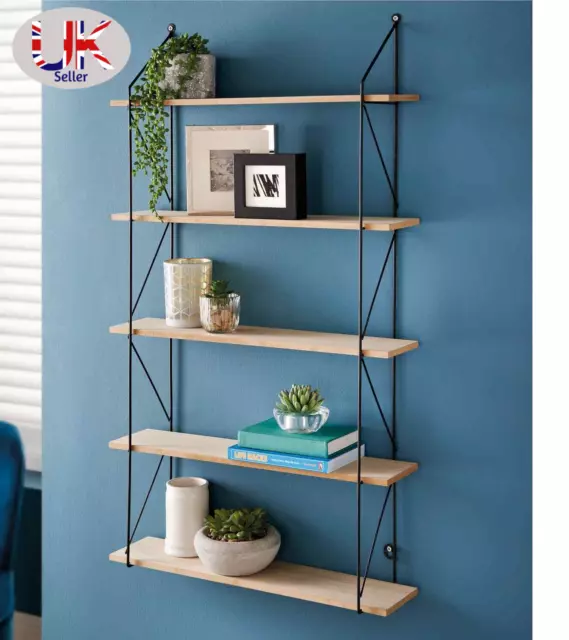 5 Tier Metal Wire Wall Floating Shelves Decoration Storage Shelf Living Room