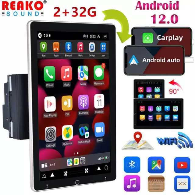 Double 2DIN Rotatable 10.1'' Android 12.0 Touch Screen Car Stereo Radio GPS Wifi