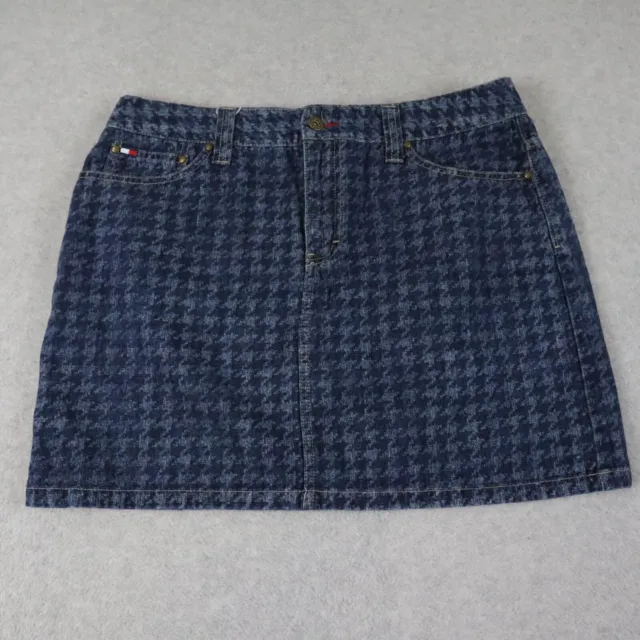 Tommy Hilfiger Skirt Womens 12 Mini Denim Jean Blue Houndstooth
