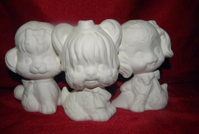 Ceramic Bisque Ready to Paint 3 x Cute Little Puppy  Dogs