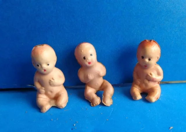 3 Vintage Miniature Baby Doll- Japan- Celluloid Over Chalk- Vending Cracker Jack