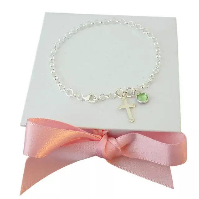 Girls Christening Bracelet Sterling Silver, Birthstone, Daughter, Goddaughter 3