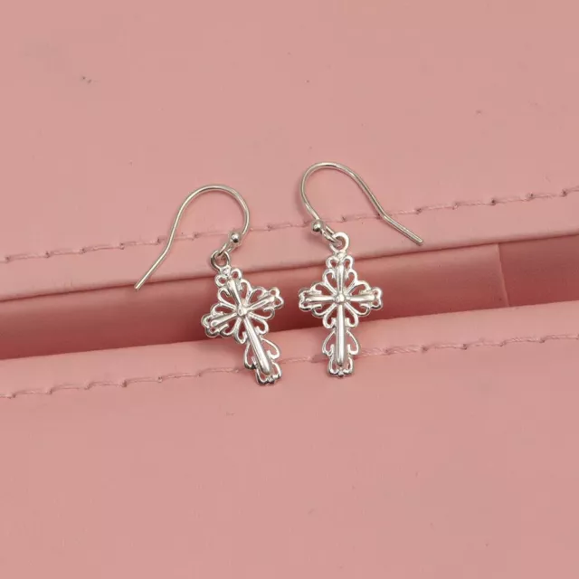 925 Sterling Silver Swirl Cross Celtic Drop Dangle Hook Earring for Women 27 MM