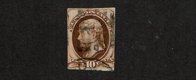 1870-1 U.S. CLASSIC 10c Brown JEFFERSON No Grill Sc#150 Used Trimmed