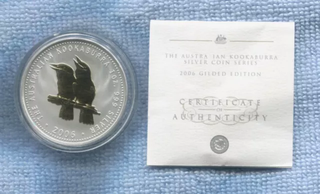 2006 $1 Kookaburra 1oz Silver Coin Gold Gilded Edition in Capsule & COA G-530