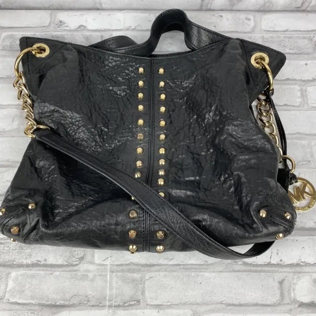 MICHAEL KORS Uptown Astor Black Leather Studded Grommet Shoulder Bag Pre-Owned