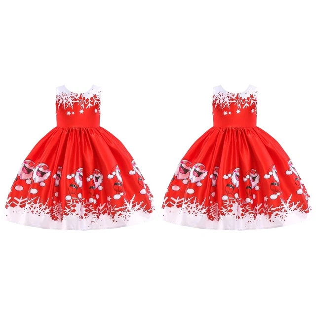 2 PCS Bambino Vestito Natalizio Per Bambine Abito Con Stampe Di Babbo Natale