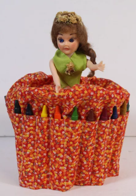 VTG TOILET PAPER Roll Cover Doll With Crayon Holder Slots Dress