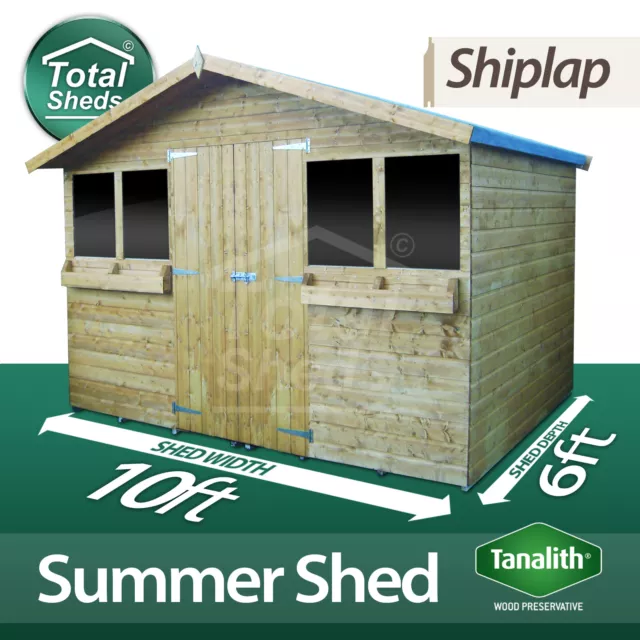 10ft X 6ft Tanalised Pressure Treated SummerShed Summer House + 1FT Overhang