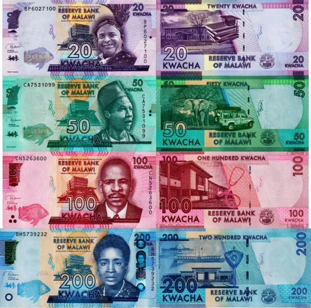 MALAWI - Lotto 4 banconote 20/50/100/200  kwacha FDS - UNC