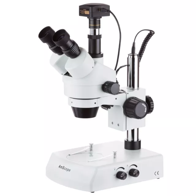 AmScope 7X-90X Simul-Focal Trinocular Stereo Zoom Microscope + 5MP USB3 Camera