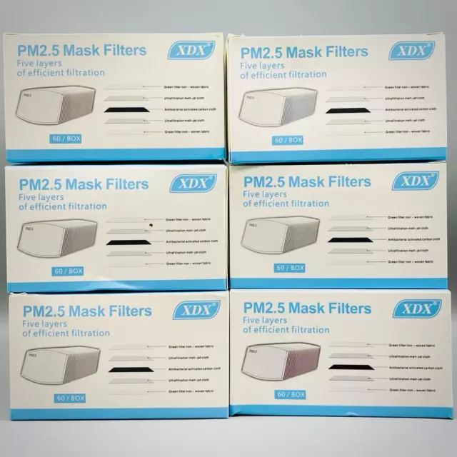 Pm 2.5 Masque Filtre Activé Carbone, Visage Sécurité 6PK 360 Pièces pour Ordre