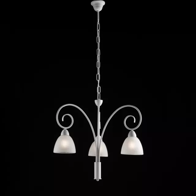 Chandelier Wrought Iron Classic White Shabby Chic 3 Lights With Glass bon-394