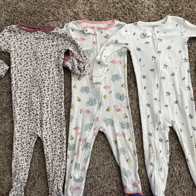Baby Girls Carters Cotton Lightweight Footie Sleeper Pajamas - Sz 3T - Lot of 3