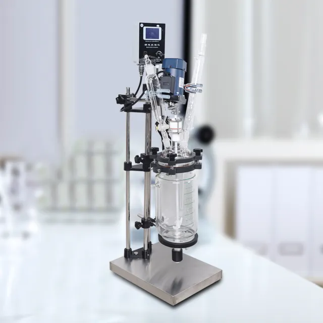 Jacketed Glass Reactor 3L Digital Reaction Vessel 680r/min for Chemical Lab 90W