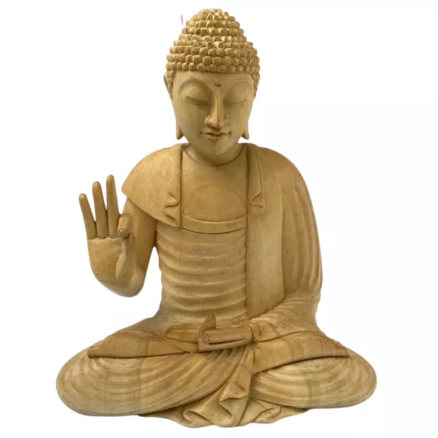 Teaching Buddha statue Dharmachakra Wheel Mudra Wood Carving Sculpture Bali Art