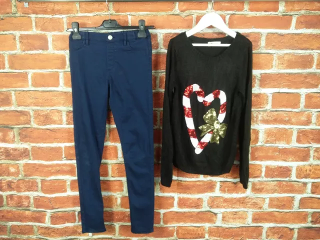 Girl Bundle Age 10-11 Year 100% H&M Skinny Jeans Jumper Pullover Christmas 146Cm