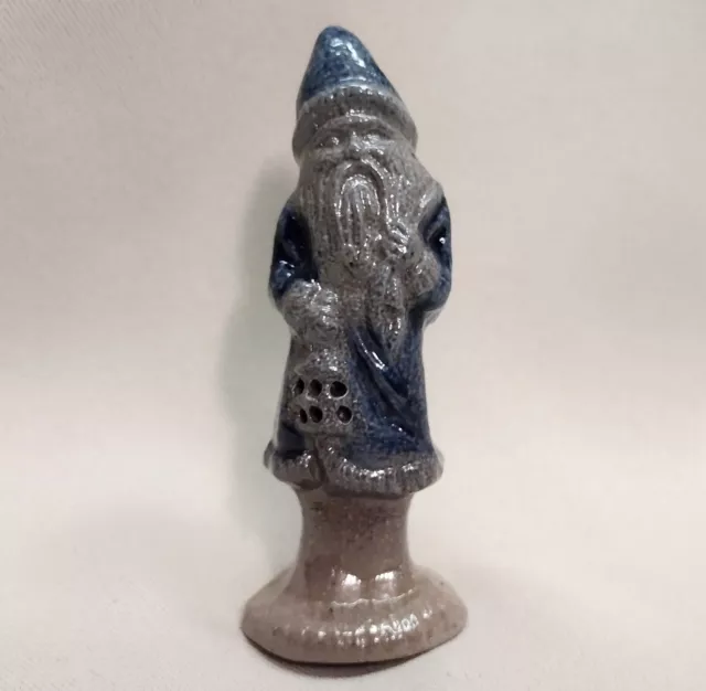 1988 Rowe Pottery Works 3.5" Salt Glazed Blue Ornament Christmas Lantern Santa