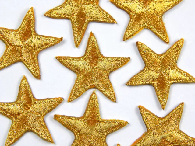 Gold stars > patches > pack of 10 > embroidered > iron-on > applique > 1" (25mm)