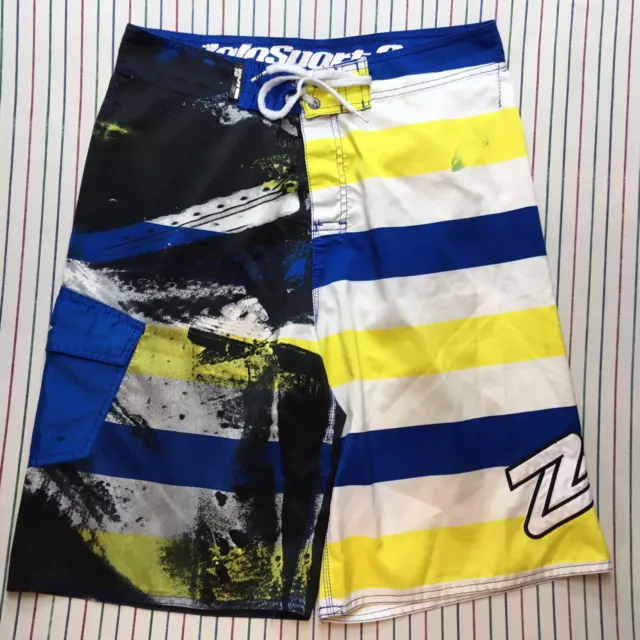 587 Zolo Sport Swim Trunks Men's Size 32 Board Shorts Surfing BLUE Yellow White
