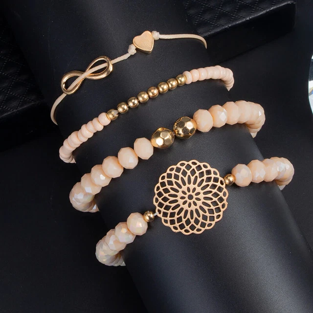 ensemble de bracelets à perles Orange en forme de cœur pour femmes, chaînes à fl