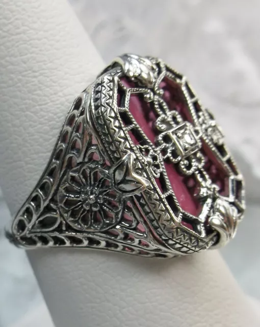 Art Deco Ring, 1930'sPink Camphor Glass Sterling Silver Victorian-Custom D203