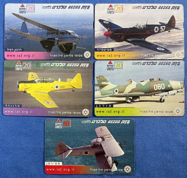 Set of 5 BEZEQ phone cards. Airplanes series. Telecard. 20 Units