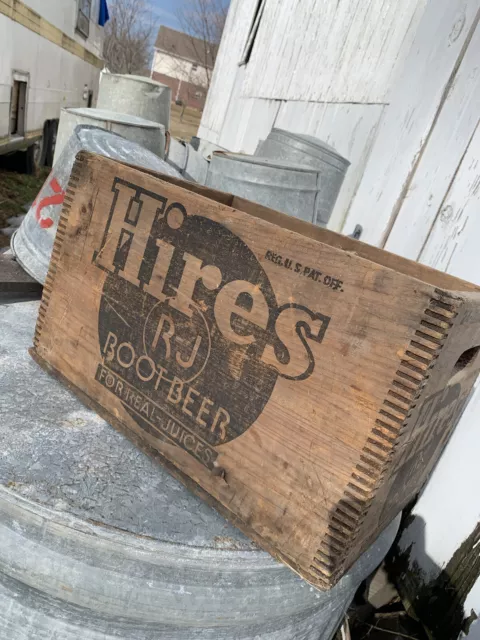 Antique Old Hires RJ Root Beer Dovetailed Wooden Crate Box Vintage Soda