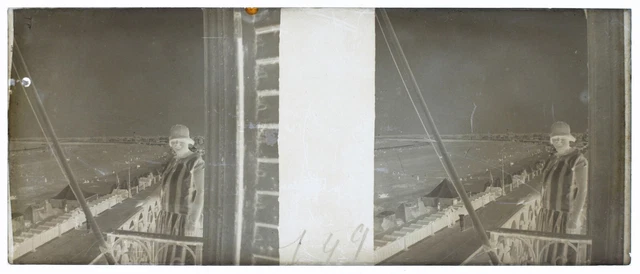 Women on Balcony Beach c1930 Photo NEGATIVE Stereo Glass Plate Vintage V34L5n