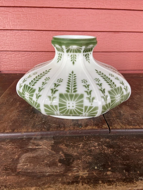 Aladdin or Coleman Type Stencilled Glass Shade Kerosene Oil Lamp for 10” Fitter