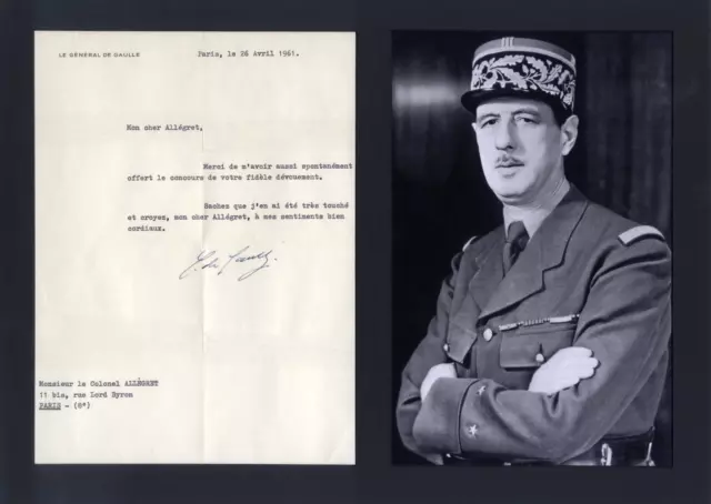 Charles de Gaulle FRENCH autograph, typed letter signed & mounted