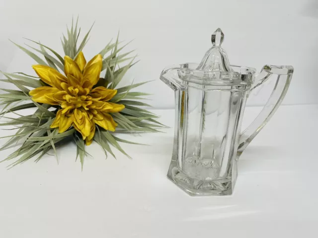 EAPG Jefferson Glass Chippendale Covered Syrup Pitcher Lock Lid Clear 1919