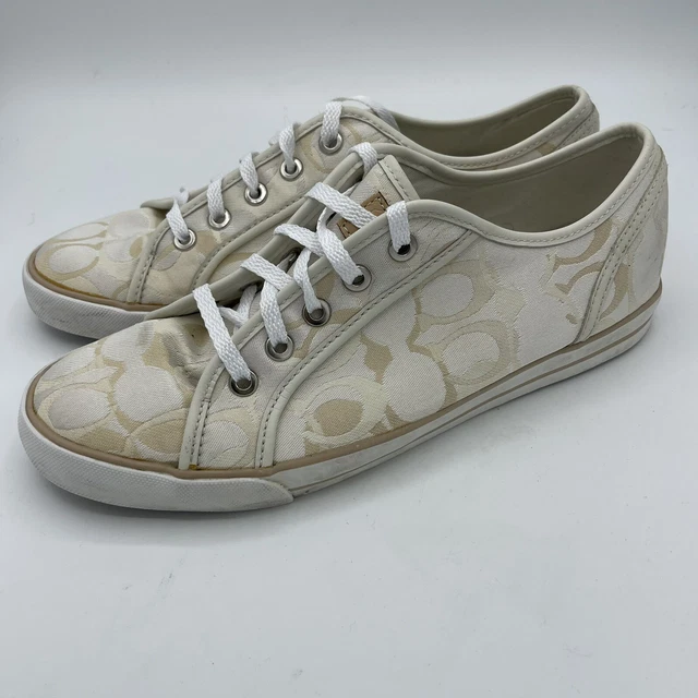 Coach Signature Dee White and Tan Lace-up Sneakers Shoes Size 10B