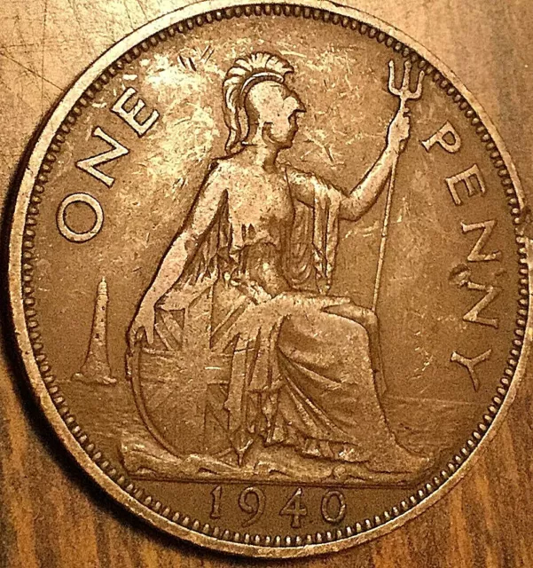 1940 Uk Gb Great Britain One Penny