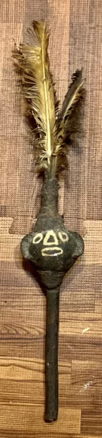 Early 20th Century Toka Zambia African Carved Wood & Feather Witch Doctor’s Wand