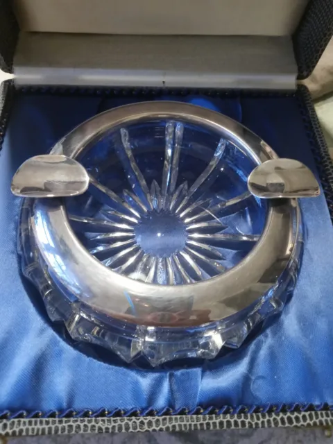 Cartier Vintage Sterling Silver Ashtray used in Original Box & bag RARE crystal