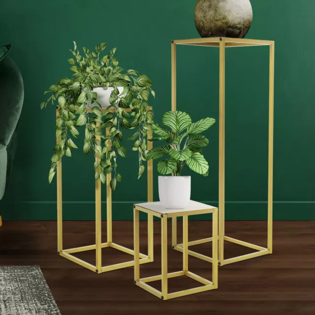 Juego de 3 soportes decorativos para plantas 30/ 60/ 90 cm pedestal metal dorado