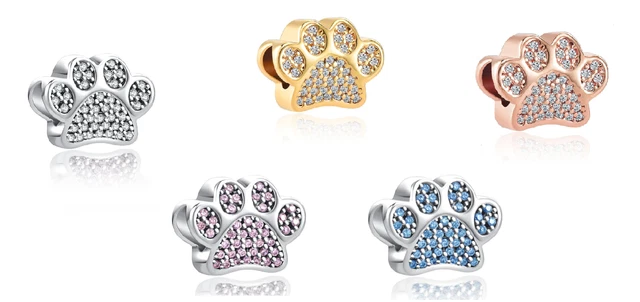 Charms  Anhänger Beads Hundepfote Silber Gold Rosegold Zirkonia 925 Sterling Sil