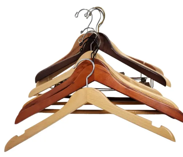 Lot of 10 Assorted Vintage Wooden Suit Hangers Clothes Jackets Pants Shirts