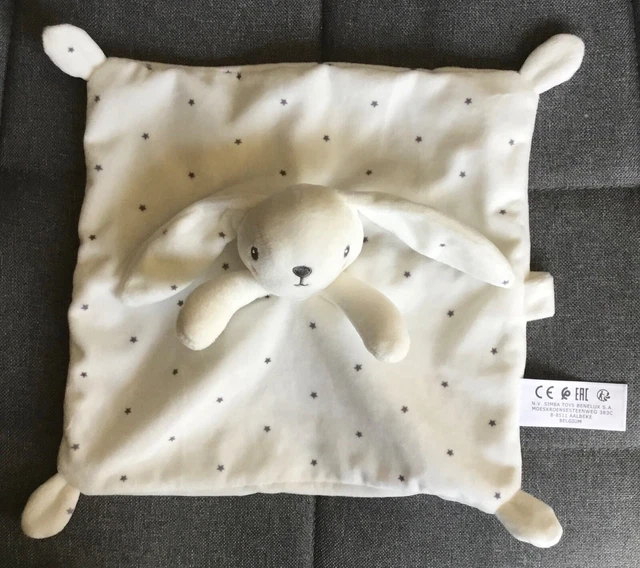 Doudou Lapin blanc étoiles grises attache tétine Simba Toys