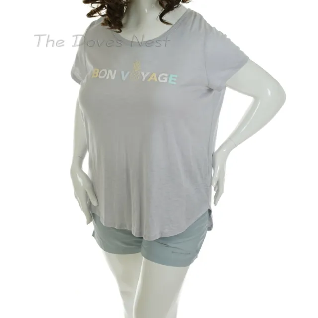 LAUREN CONRAD Women's XX-LARGE Short Sleeve GREY "BON VOYAGE" TOP T-Shirt TEE