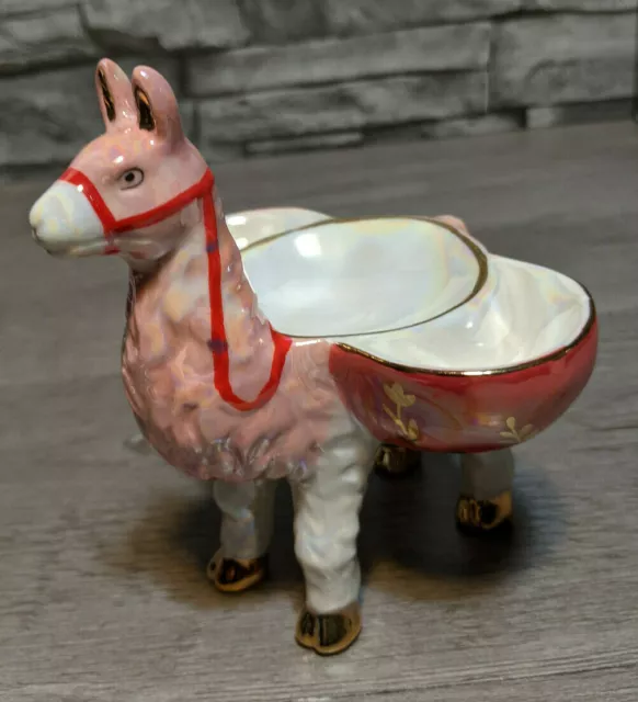 Anthropologie 5" Porcelain Llama Trinket Dish Figurine Pink Animal Sculpture