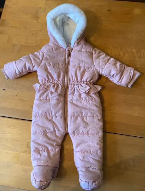 Matalan Baby Girls Pretty Gold Spotted Snowsuit Age 3-6 Months Ex Cond