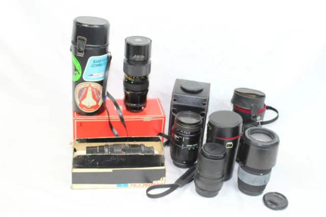 F x6 Vintage Camera Lenses Inc. Boxed Sigma 80-200mm 3.5, Pentacon 200mm 4.0 etc