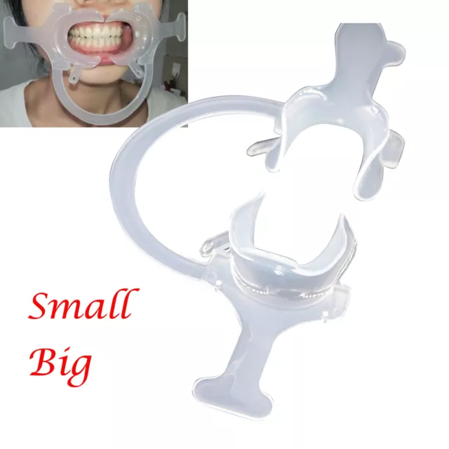 2PCS Dental Cheek Lip Retractor Mouth Opener C-Shape With Handle White Small/Big