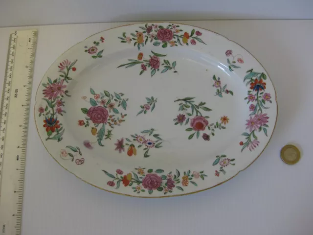 Chinese Porcelain 18Th C Qianlong Hand Painted Famille Rose Oval Plate B