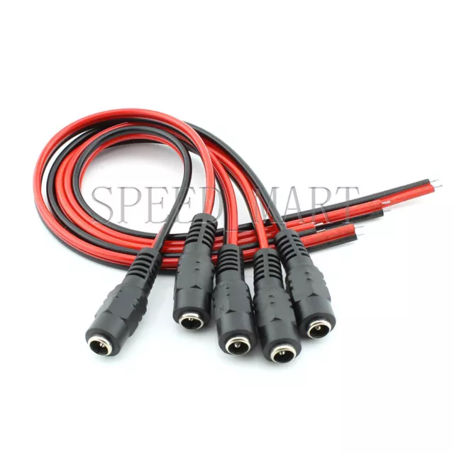 5 PCS 12V 5.5x2.1mm Female DC Power Socket Jack Connector Cable Plug Wire CCTV