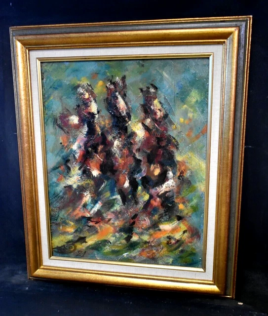 Tableau Abstraction Signé TEMPE – Huile Sur Toile XXe Siècle, Composition Colorée