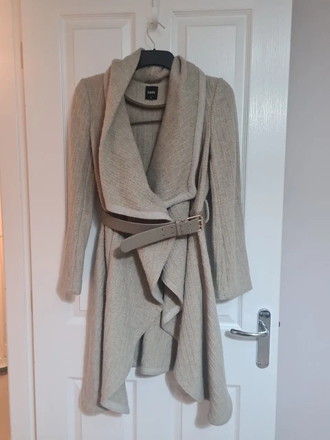 OASIS SIGNATURE BEIGE Cream Belted Waterfall Wrap Coat Pockets Size XS 10.00 PicClick UK