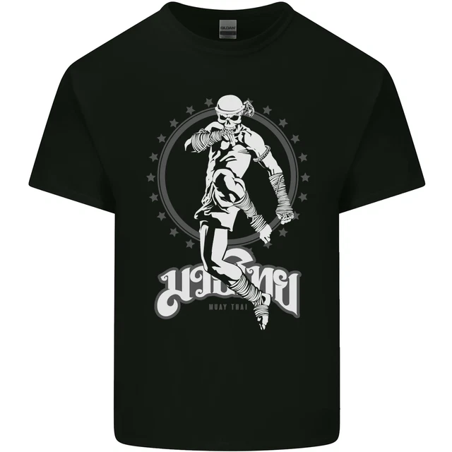 Muay Thai Skeleton MMA Mixed Martial Arts Mens Cotton T-Shirt Tee Top